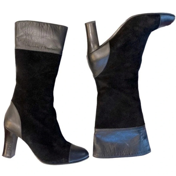 Cordani Vero Cuoio Black Suede & Leather Tall Heeled Boots EU 38.5 US Women's 8 - Picture 2 of 10